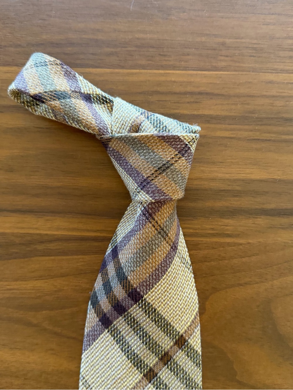 Men's Plaid Wool Tie in Beige and Brown